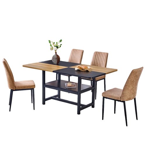 Ensemble Table Rectangulaire 160 Cm Avec 4 Chaises Brunes En Tissu High-tech Et Rangement