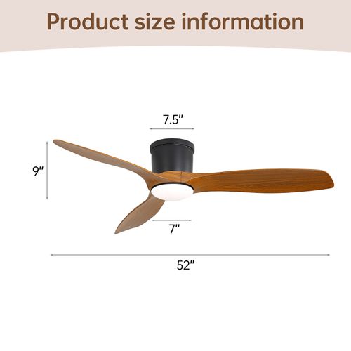 Ventilateur De Plafond 52" Avec Télécommande, Moteur Dc Réversible Et Éclairage LED 18w Réglable