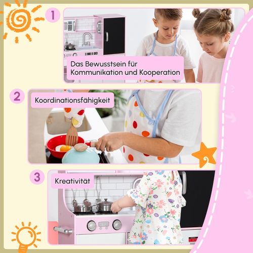 Cuisine Enfant Rose Avec Tableau, Téléphone, Machine à Glaces Et Accessoires Complets