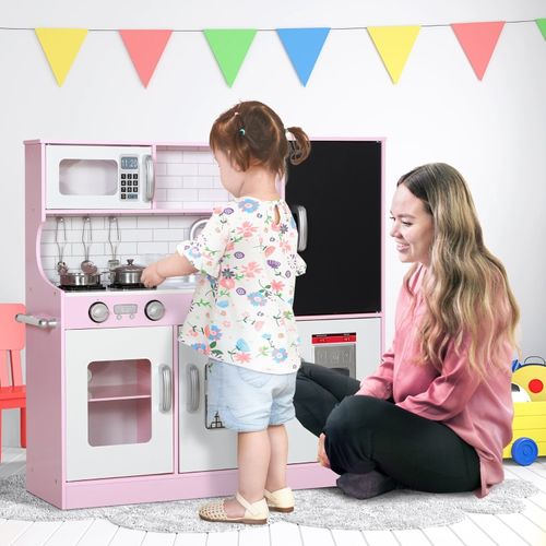 Cuisine Enfant Rose Avec Tableau, Téléphone, Machine à Glaces Et Accessoires Complets