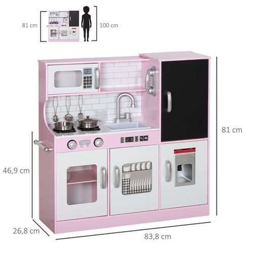Cuisine Enfant Rose Avec Tableau, Téléphone, Machine à Glaces Et Accessoires Complets