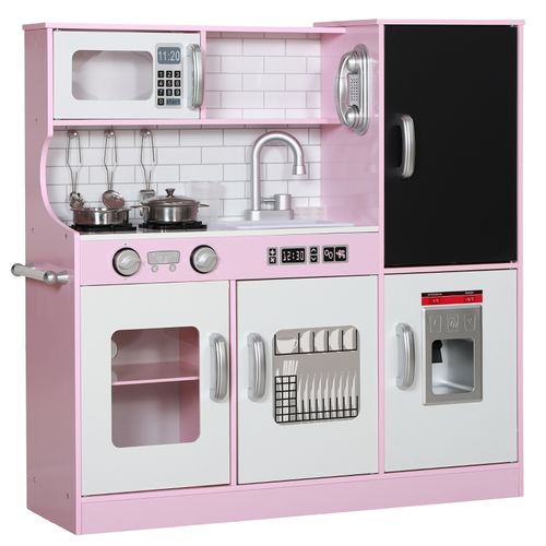 Cuisine Enfant Rose Avec Tableau, Téléphone, Machine à Glaces Et Accessoires Complets