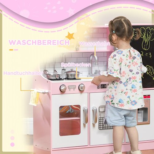 Cuisine Enfant Rose Avec Tableau, Téléphone, Machine à Glaces Et Accessoires Complets