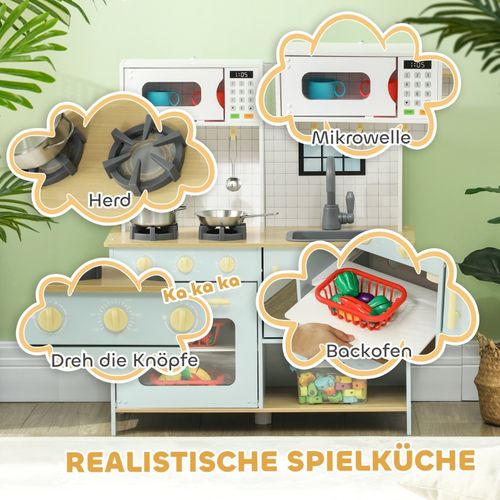 Cuisine Enfant Bleue Avec Micro-ondes, Four, Plaque De Cuisson Et Accessoires En Inox