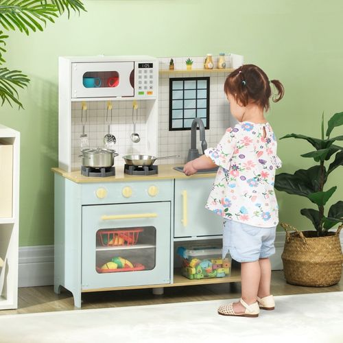 Cuisine Enfant Bleue Avec Micro-ondes, Four, Plaque De Cuisson Et Accessoires En Inox