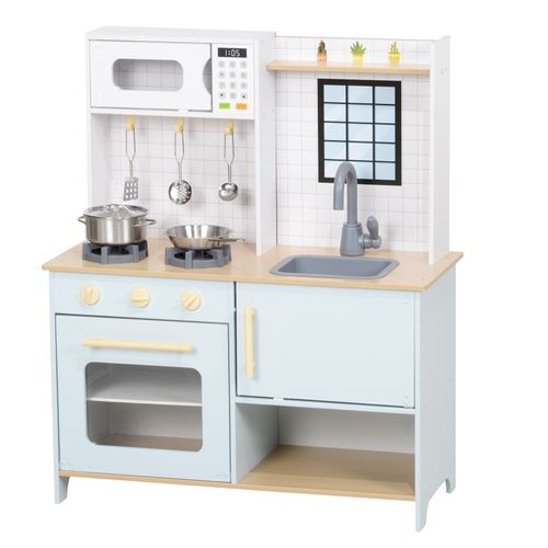 Cuisine Enfant Bleue Avec Micro-ondes, Four, Plaque De Cuisson Et Accessoires En Inox