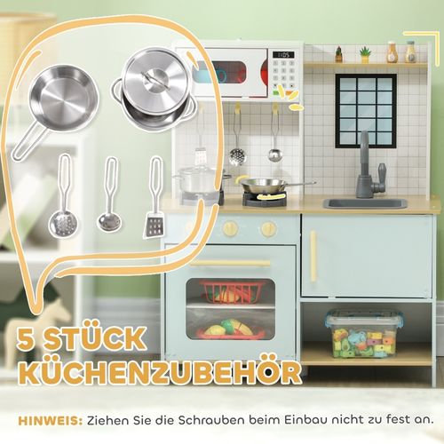 Cuisine Enfant Bleue Avec Micro-ondes, Four, Plaque De Cuisson Et Accessoires En Inox
