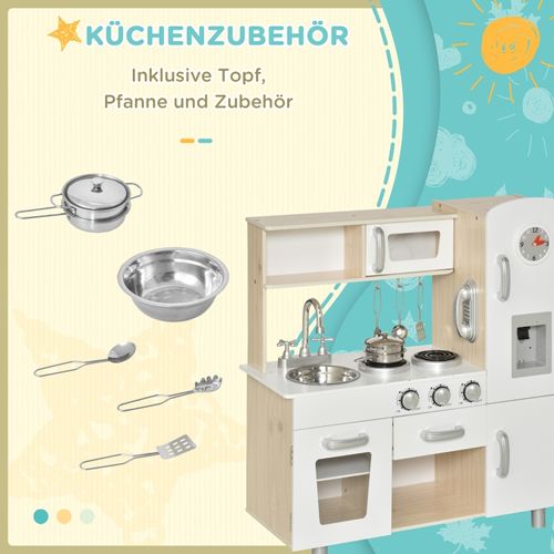 Cuisine Enfant Blanche En Bois Avec Évier, Plaques Et Rangements, 74 X 30 X 81 Cm