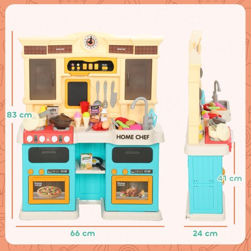Cuisine Enfant Verte Avec Eau Courante Électrique, Lumières, Sons Et 85 Accessoires, 66x24x83 Cm