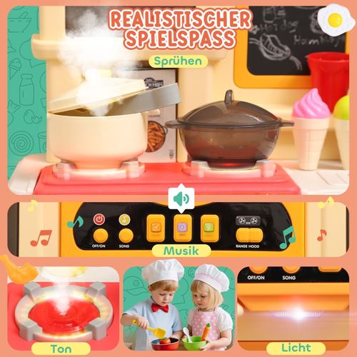 Cuisine Enfant Verte Avec Eau Courante Électrique, Lumières, Sons Et 85 Accessoires, 66x24x83 Cm