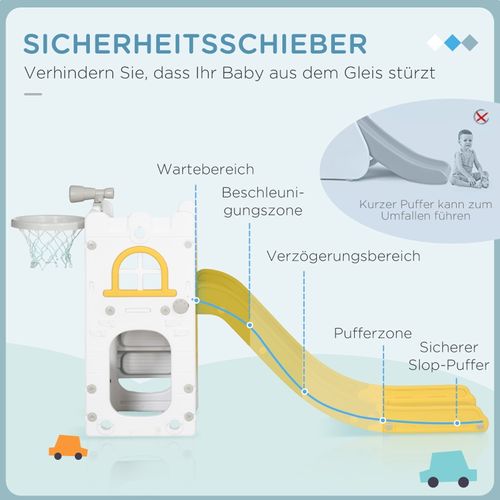 Toboggan Enfant 4-en-1 Avec Panier De Basket Et Klettergerüst, Design Jaune