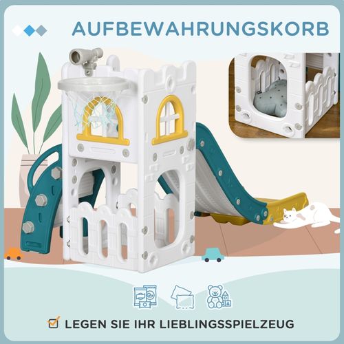 Toboggan Enfant 4-en-1 Avec Panier De Basket Et Klettergerüst, Design Jaune