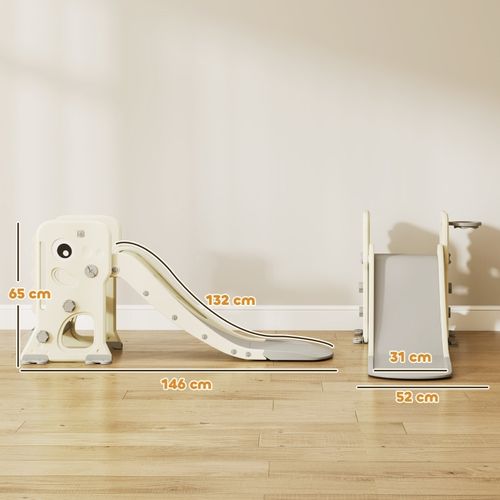 Toboggan Pliable 3-en-1 Pour Enfants Avec Klettergerüst Et Panier De Basket, Style Dinosaure