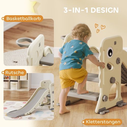 Toboggan Pliable 3-en-1 Pour Enfants Avec Klettergerüst Et Panier De Basket, Style Dinosaure