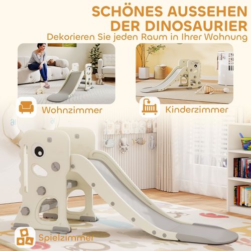 Toboggan Pliable 3-en-1 Pour Enfants Avec Klettergerüst Et Panier De Basket, Style Dinosaure