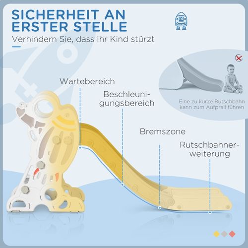 Toboggan Intérieur Pour Enfants 1,5-3 Ans, Design Fusée Avec Stickers, Gris