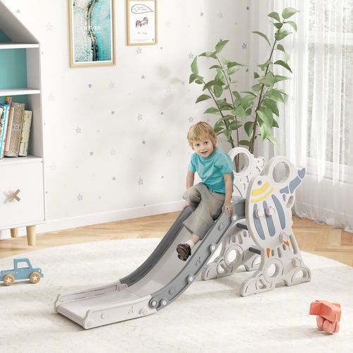 Toboggan Intérieur Pour Enfants 1,5-3 Ans, Design Fusée Avec Stickers, Gris