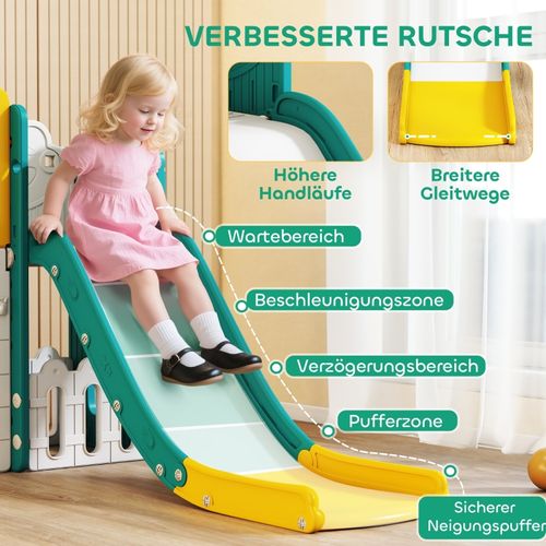 Toboggan 7-en-1 Pour Enfants Avec Klettergerüst, Froschdesign, Basket Et Tunnel