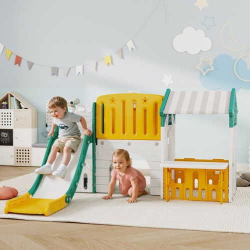 Toboggan 7-en-1 Pour Enfants 1-4 Ans Avec Toboggan, Maison Et Panneau