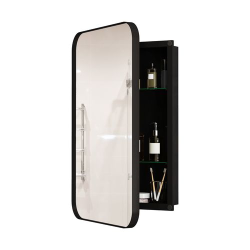 Armoire Miroir Rectangulaire Noire Encastrable Ou Murale Avec Étagères Réglables