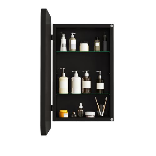 Armoire Miroir Rectangulaire Noire Encastrable Ou Murale Avec Étagères Réglables