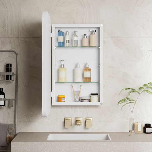 Armoire Miroir Rectangulaire Blance Encastrable Ou Murale Avec Étagères Réglables