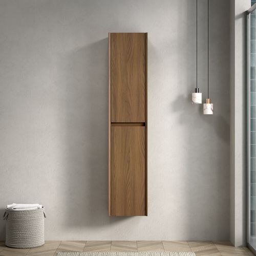 Colonne Murale Salle De Bain 140 Cm En Placage Chêne Espresso Avec 2 Portes Et Étagères Intérieures