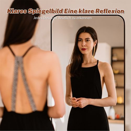 Miroir Sur Pied 45x155 Cm Noir Avec Cadre Plastique Et Verre Sécuritaire, Freestanding Ou Mural