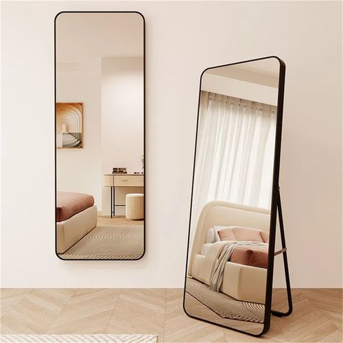 Miroir Sur Pied 45x155 Cm Noir Avec Cadre Plastique Et Verre Sécuritaire, Freestanding Ou Mural