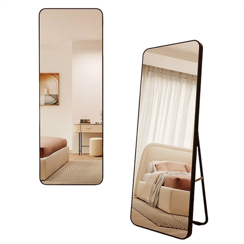 Miroir Sur Pied 45x155 Cm Noir Avec Cadre Plastique Et Verre Sécuritaire, Freestanding Ou Mural