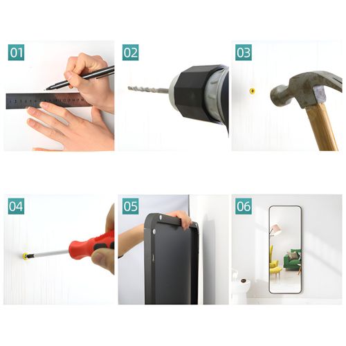 Miroir Sur Pied 45x155 Cm Noir Avec Cadre Plastique Et Verre Sécuritaire, Freestanding Ou Mural