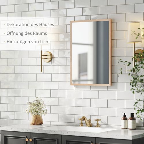 Miroir Mural Décoratif 50x70 Cm Avec Cadre Mdf Et 4 Crochets Pour Chambre Ou Salle De Bain