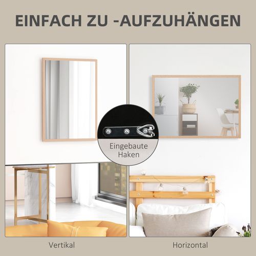 Miroir Mural Décoratif 50x70 Cm Avec Cadre Mdf Et 4 Crochets Pour Chambre Ou Salle De Bain