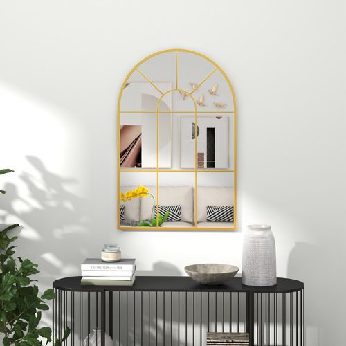 Miroir Mural 91x60 Cm Style Fenêtre Avec Cadre Métal Doré Pour Salon Et Chambre