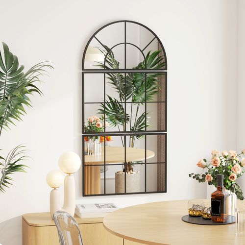 Miroir Mural Triptyque Décoratif Avec Arc Et Cadre Métal Pour Salle De Bain Et Salon