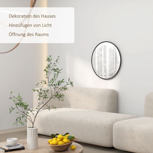 Miroir Rond Mural 60 X 60 Cm Avec Cadre Aluminium Noir Pour Salon Et Salle De Bain