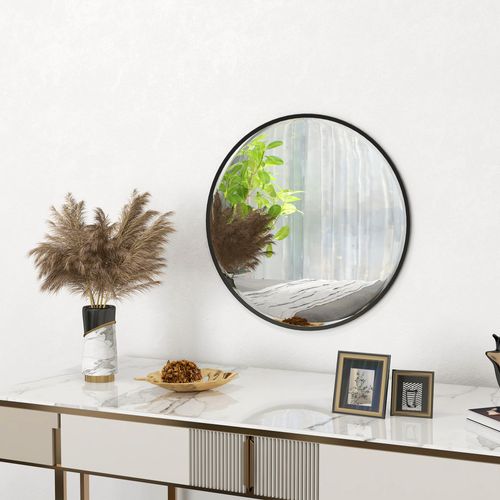 Miroir Rond Mural 60 X 60 Cm Avec Cadre Aluminium Noir Pour Salon Et Salle De Bain