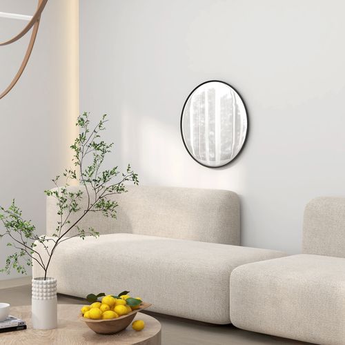 Miroir Rond Mural 60 X 60 Cm Avec Cadre Aluminium Noir Pour Salon Et Salle De Bain