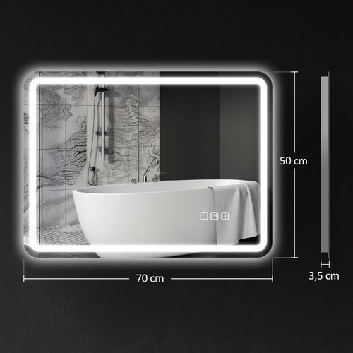 Miroir De Salle De Bain LED 50x70 Cm Avec Bluetooth, Éclairage Variable Et Anti-buée