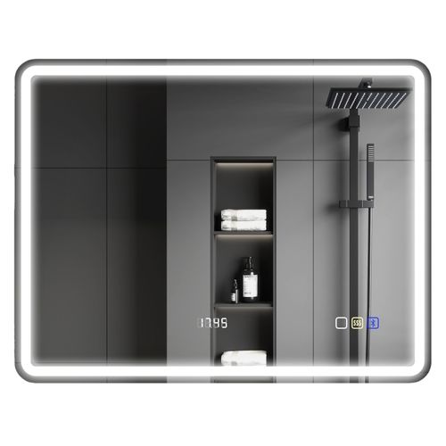 Miroir LED 70x90 Cm Avec Bluetooth, Horloge Et Lumière Anti-buée Pour Salle De Bain