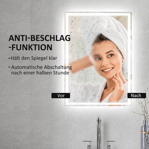 Miroir De Salle De Bain LED 70x50 Cm Avec Commande Tactile Et Éclairage 3 Couleurs