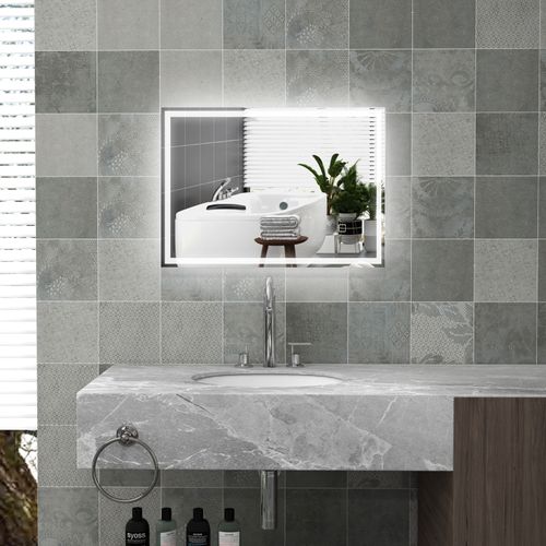 Miroir De Salle De Bain LED 70x50 Cm Avec Commande Tactile Et Éclairage 3 Couleurs