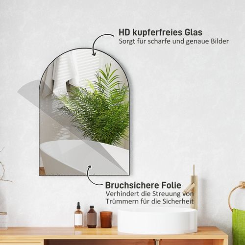 Miroir De Salle De Bain Incurvé 50x70 Cm Avec Cadre Aluminium Noir, Design Élégant