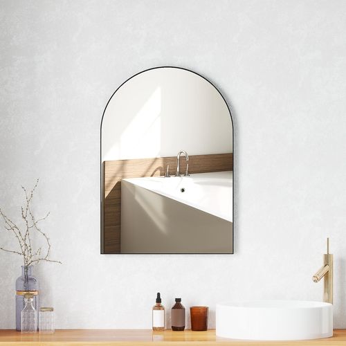 Miroir De Salle De Bain Incurvé 50x70 Cm Avec Cadre Aluminium Noir, Design Élégant