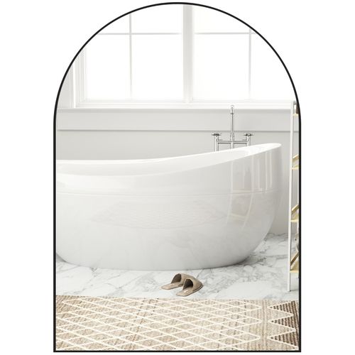 Miroir De Salle De Bain Incurvé 50x70 Cm Avec Cadre Aluminium Noir, Design Élégant