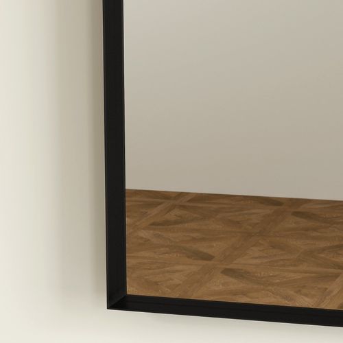 Miroir De Salle De Bain Incurvé 50x70 Cm Avec Cadre Aluminium Noir, Design Élégant