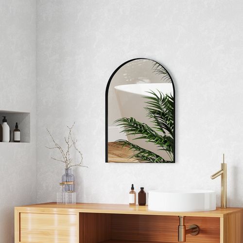 Miroir De Salle De Bain Incurvé 50x70 Cm Avec Cadre Aluminium Noir, Design Élégant