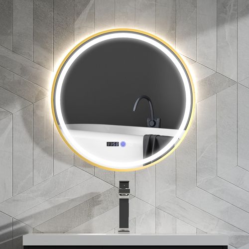 Miroir De Salle De Bain Rond 60x60 Cm Avec LED, Anti-buée, Tactile Et Affichage
