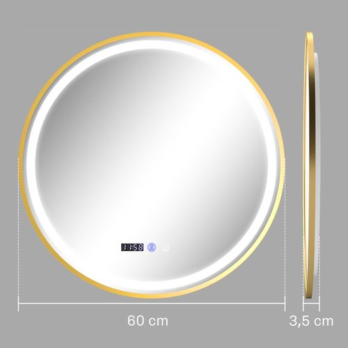 Miroir De Salle De Bain Rond 60x60 Cm Avec LED, Anti-buée, Tactile Et Affichage