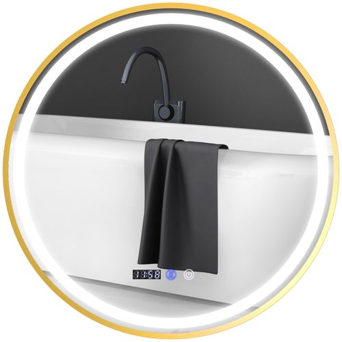 Miroir De Salle De Bain Rond 60x60 Cm Avec LED, Anti-buée, Tactile Et Affichage